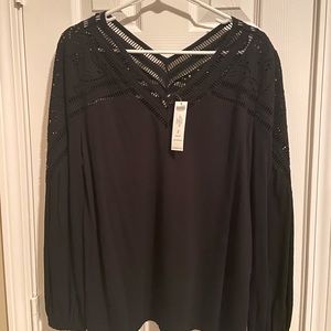 NWT Chico’s Black Long Sleeve Top with Cutout Detail size 2
